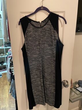 Eileen Fisher Black and Gray Sleeveless Midi Sheath Dress